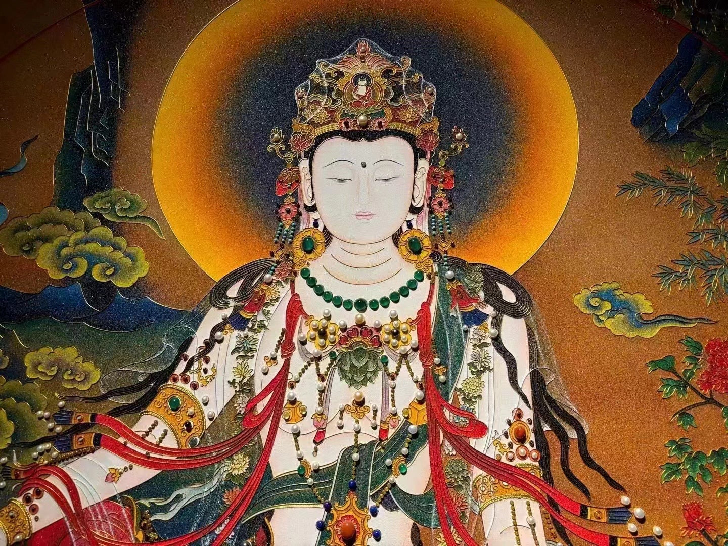 Water Moon Guanyin" Gemstone Painting