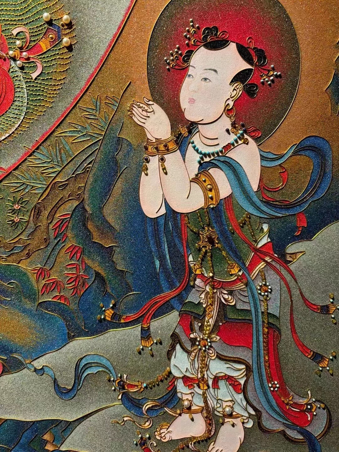 Water Moon Guanyin" Gemstone Painting