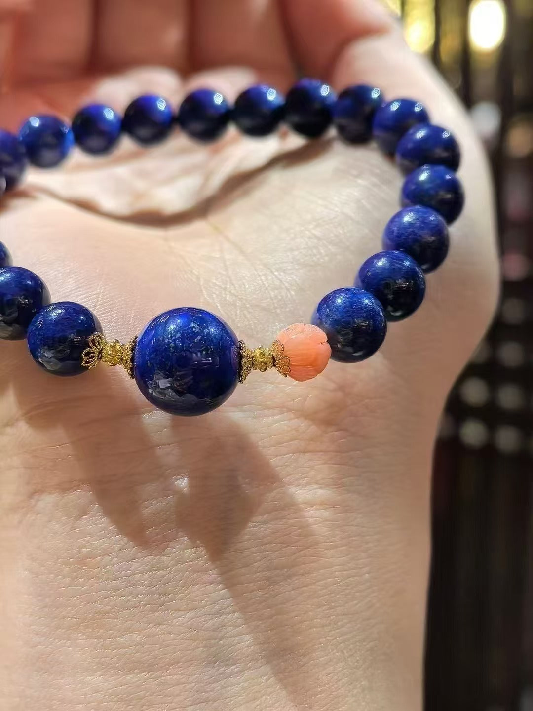 Lapis Lazuli 18K Gold Inlaid Lotus Nanhong